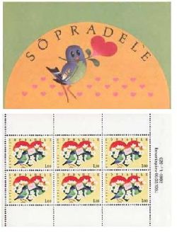 Эстония 1993 День Святого Валентина, совместный выпуск с Финляндией, почтовый буклет с листом из 6 марок