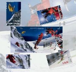 Финляндия 2008 Зимний экстремальный спорт, видеомарки, серия из 4 марок в блоке уникальной формы выпуска